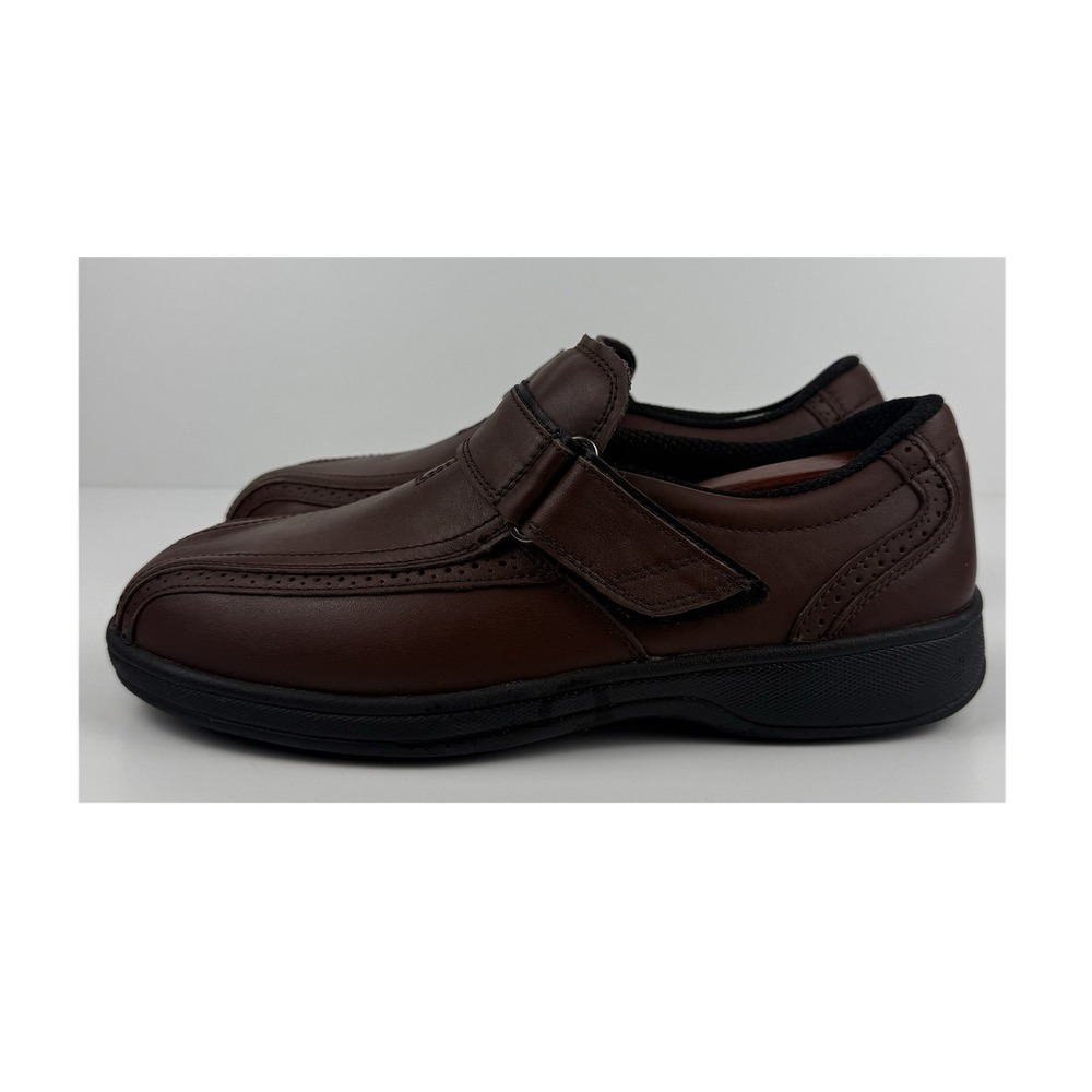 Orthofeet Men's Brown Leather Slip-On Casual Shoes Hook & Loop Comfort 8.5